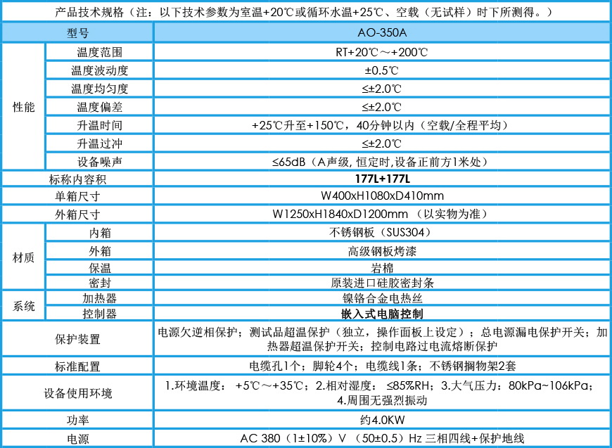 高溫老化試驗箱 AO-350A參數